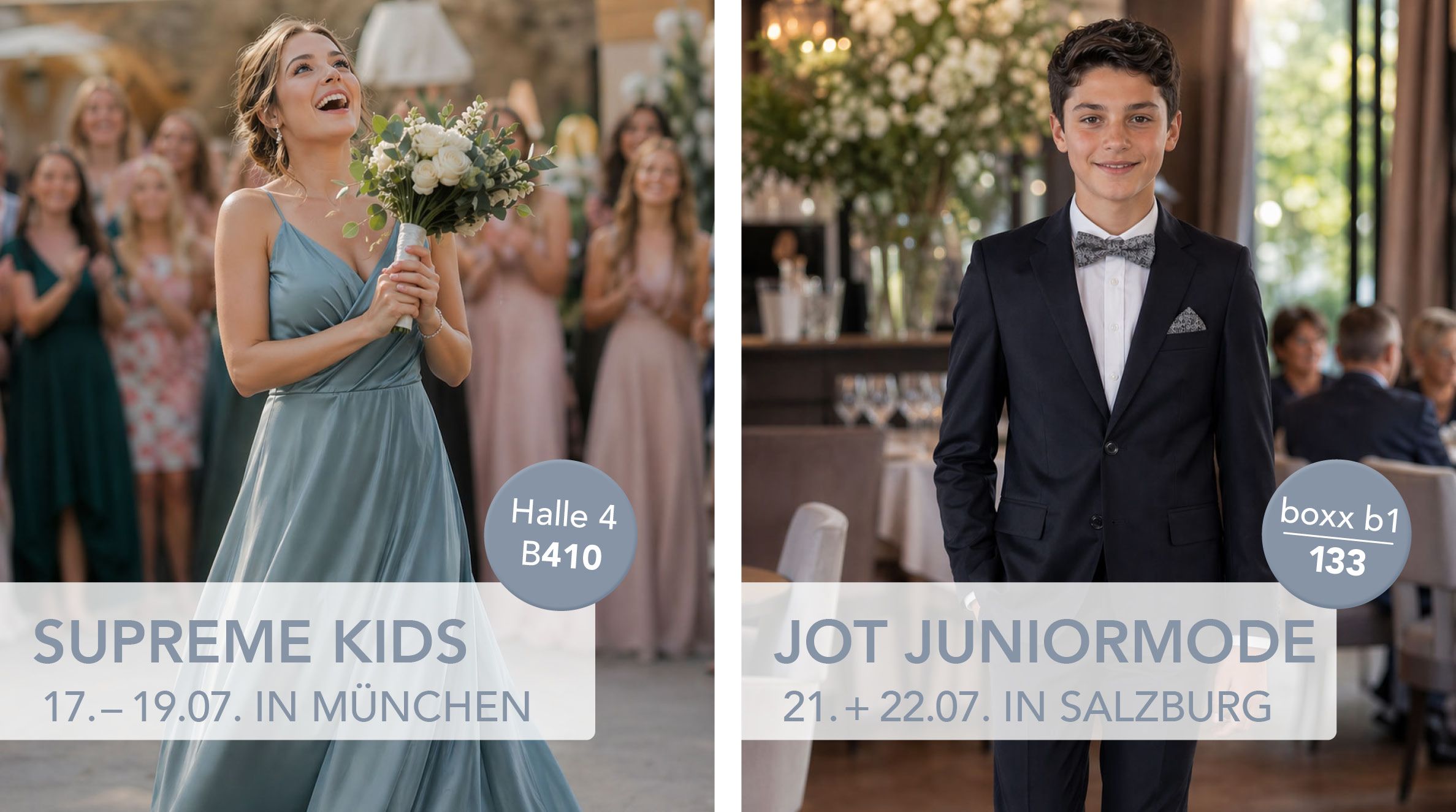 Zwei Modenschauen: Supreme Kids in München und Jot JuniorMode in Salzburg mit eleganten jungen Models.